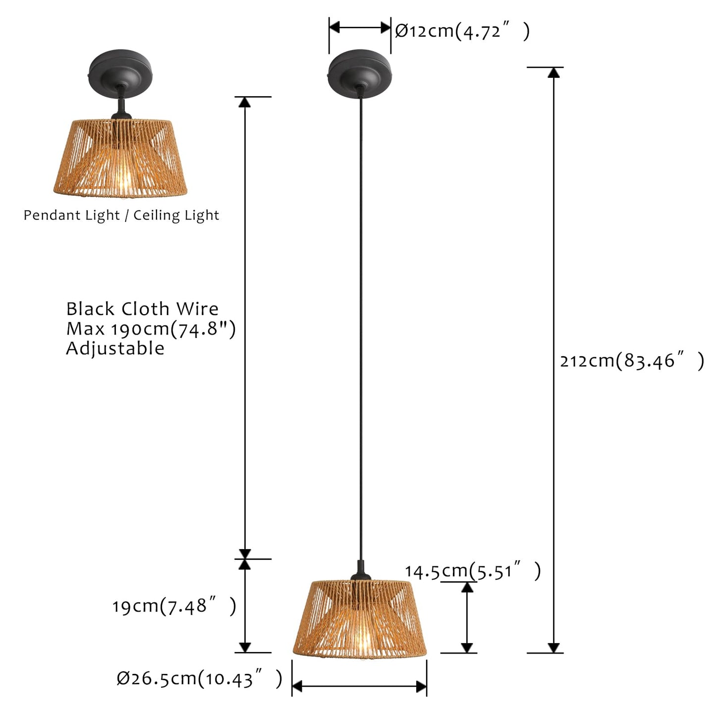 Lampada a sospensione in rattan boho