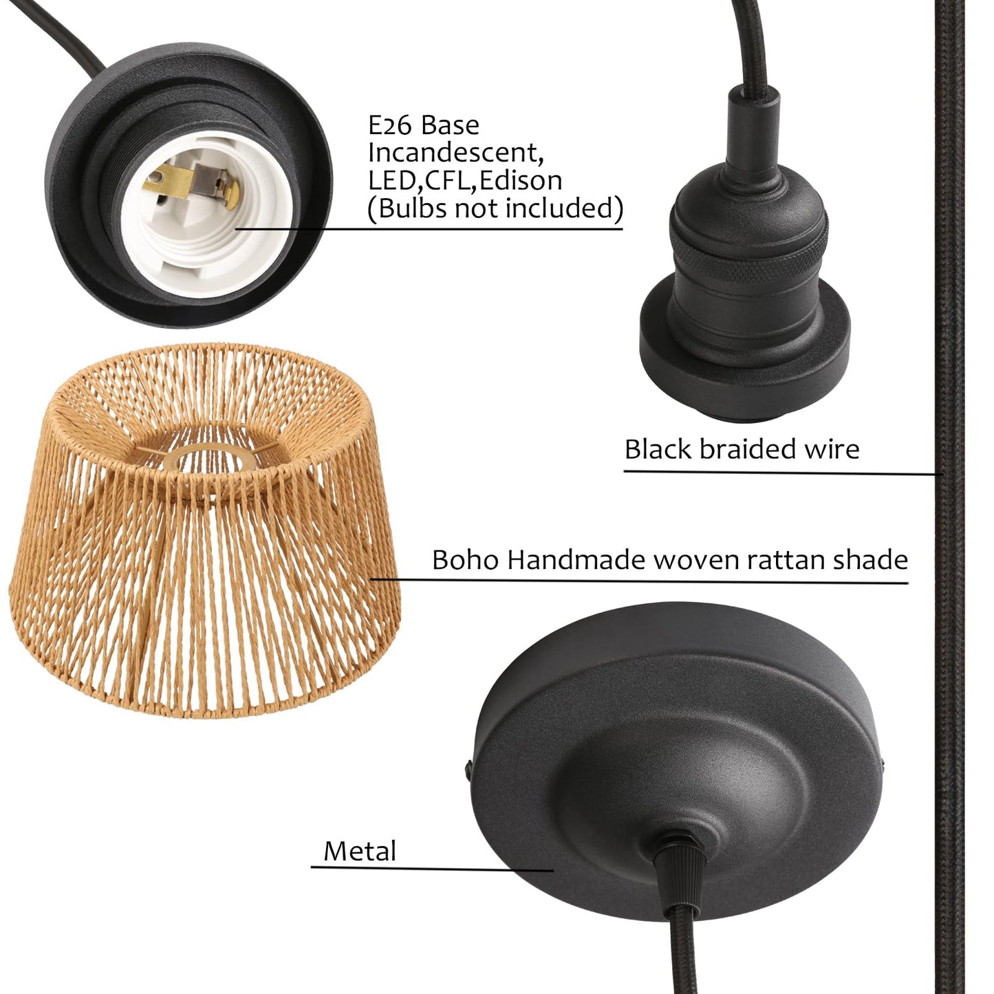 Lampe suspendue en rotin Boho