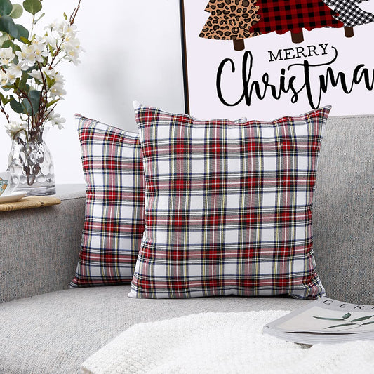 White Tartan Plaid Pillow