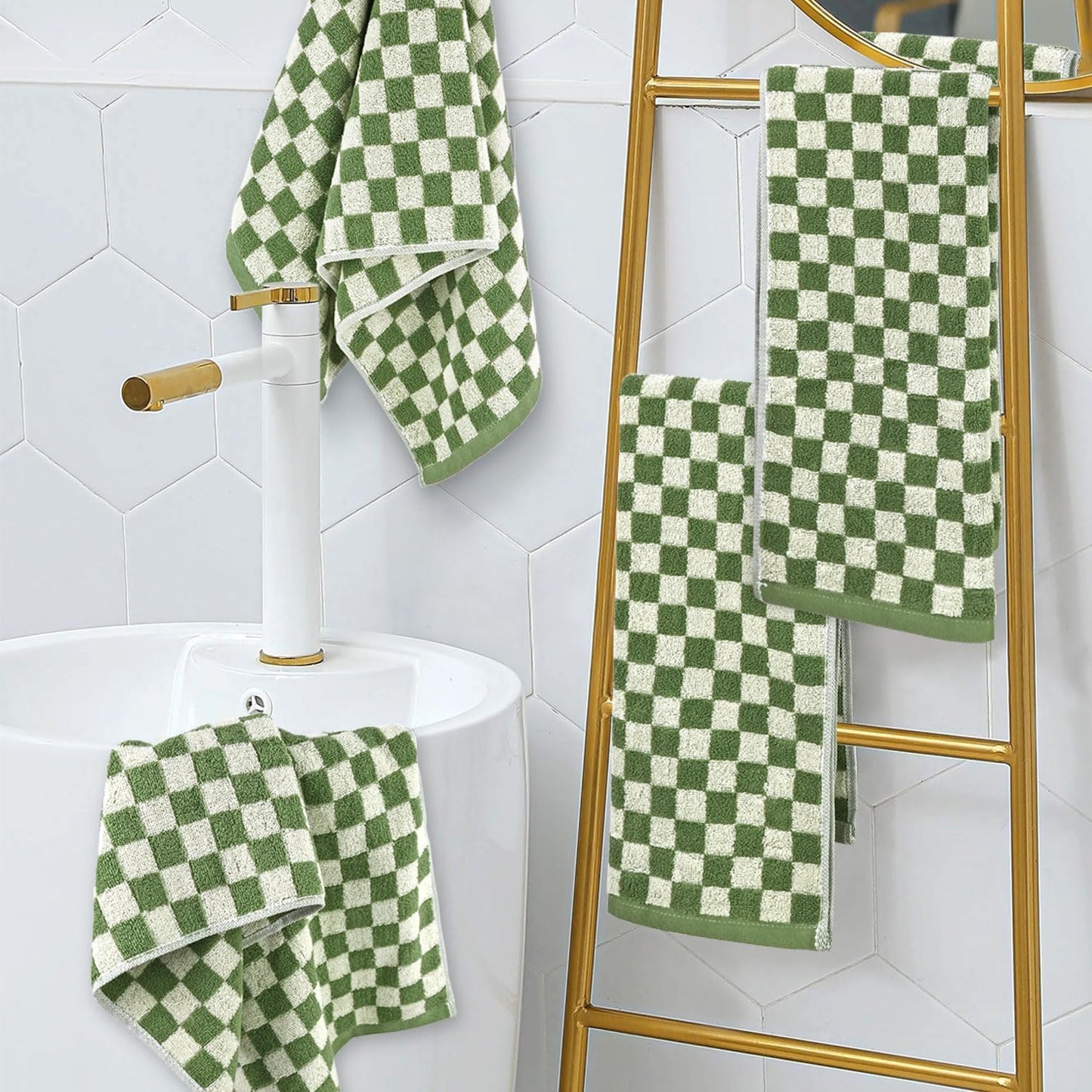 Green Hand Towels for Bathroom Set of 4