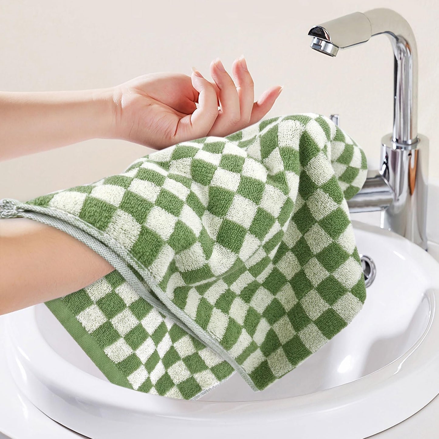 Green Hand Towels for Bathroom Set of 4