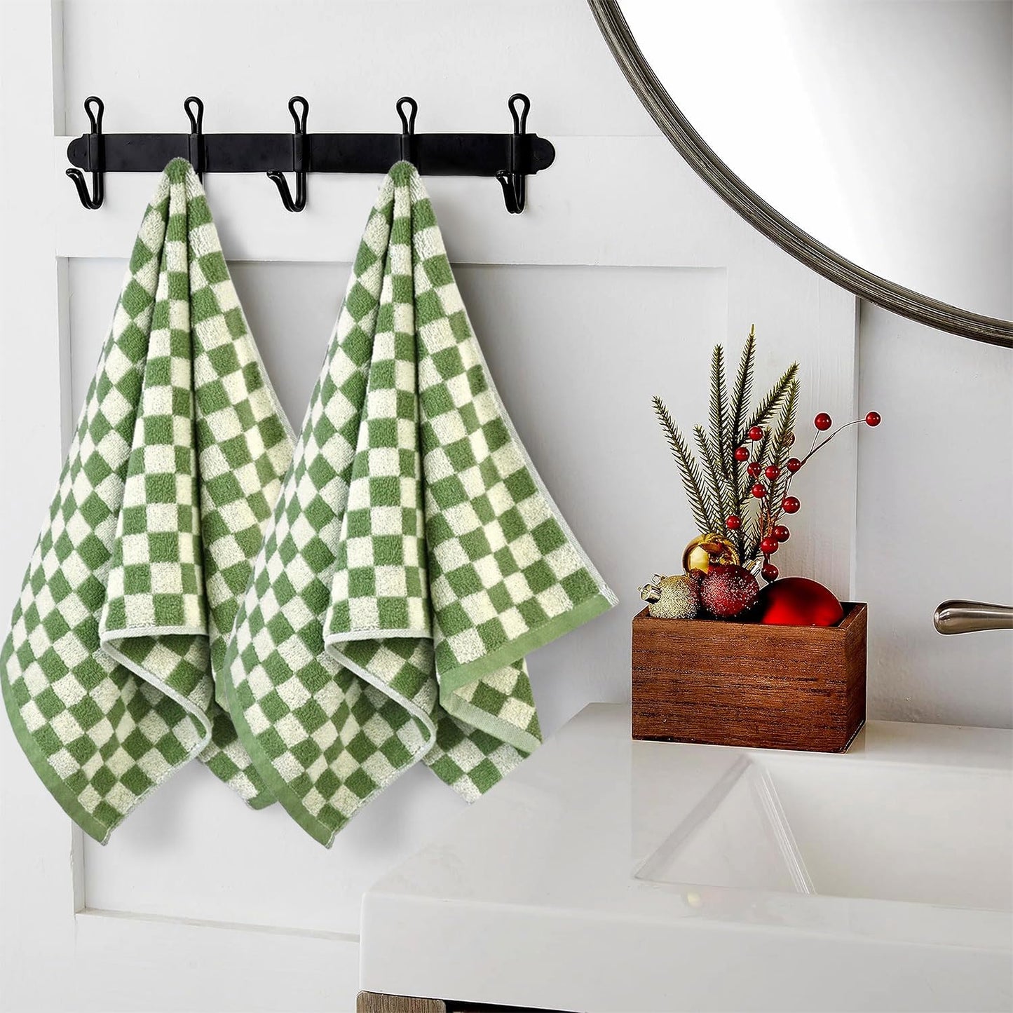 Green Hand Towels for Bathroom Set of 4